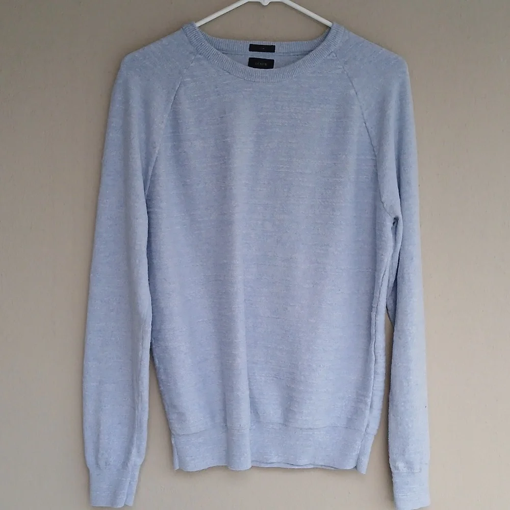 J Crew Men Slim Sweater Crewneck Pullover Size Medium Blue Cotton Raglan  C8445